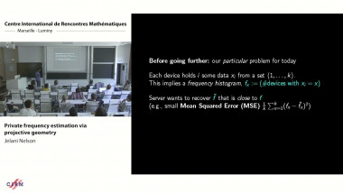 Private frequency estimation via projective geometry