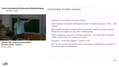 Climate risks, insurance, insurability and rare events - Lecture 1