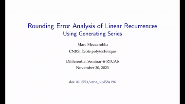 Rounding error analysis of linear recurrences using generating series