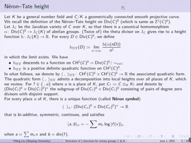 Yifeng Liu - Derivative of L-functions for unitary groups
