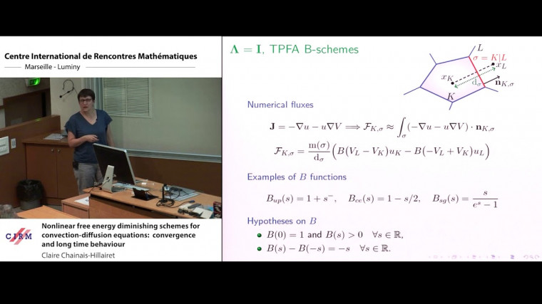 Nonlinear free energy diminishing schemes for convection-diffusion equations: convergence and long time behaviour