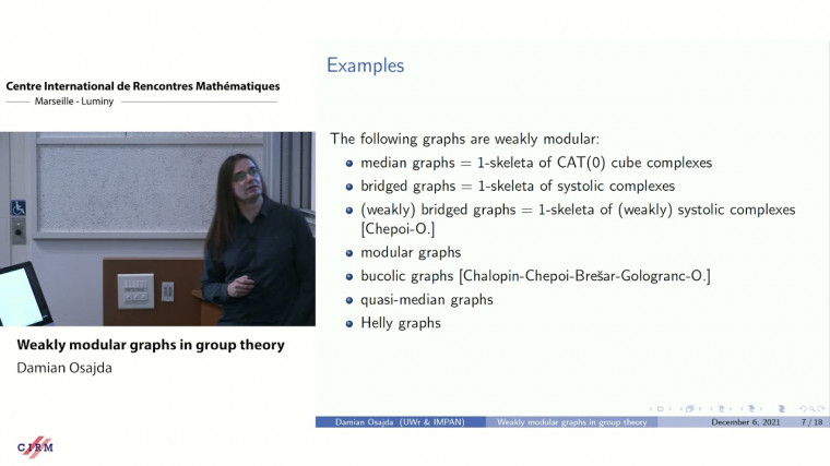 Weakly modular graphs in group theory