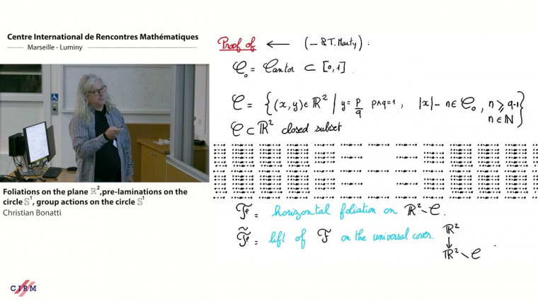 Foliations on the plane  $ \mathbb{R}^{2}$, pre-laminations on the circle $\mathbb{S}^{1}$, group actions on th circle  $\mathbb{S}^{1}$