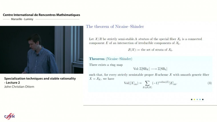 Specialization techniques and stable rationality - Lecture 2the motivic volume formula of Nicaise-Shinder