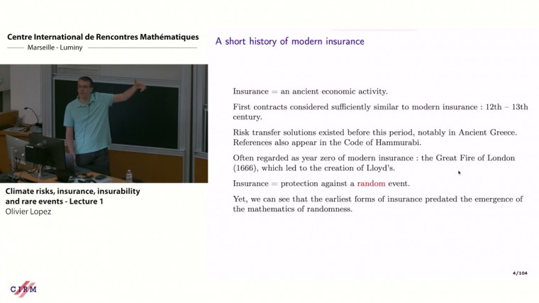 Climate risks, insurance, insurability and rare events - Lecture 1