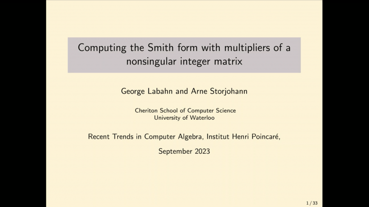 Efficient algorithms for integer and polynomial matrices - Part 8: Computing the Smith form with multipliers of a nonsingular integer matrix