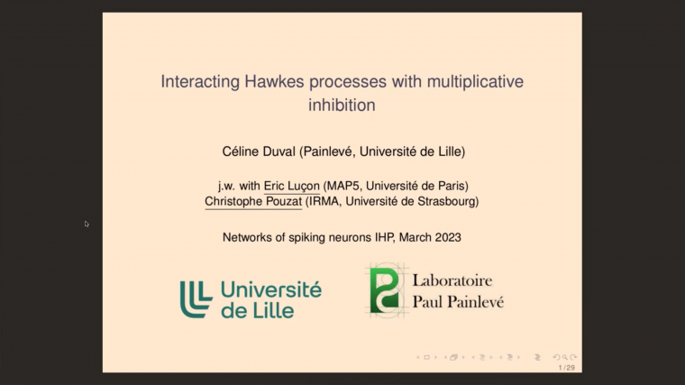 Interacting Hawkes processes with multiplicative inhibition