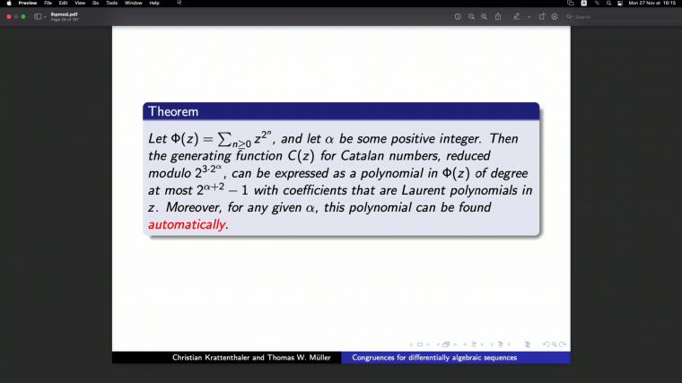 A generating function method for the determination of differentially algebraic integer sequences modulo prime powers - Part 2
