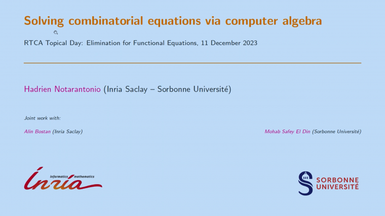 Solving equations from combinatorics via computer algebra
